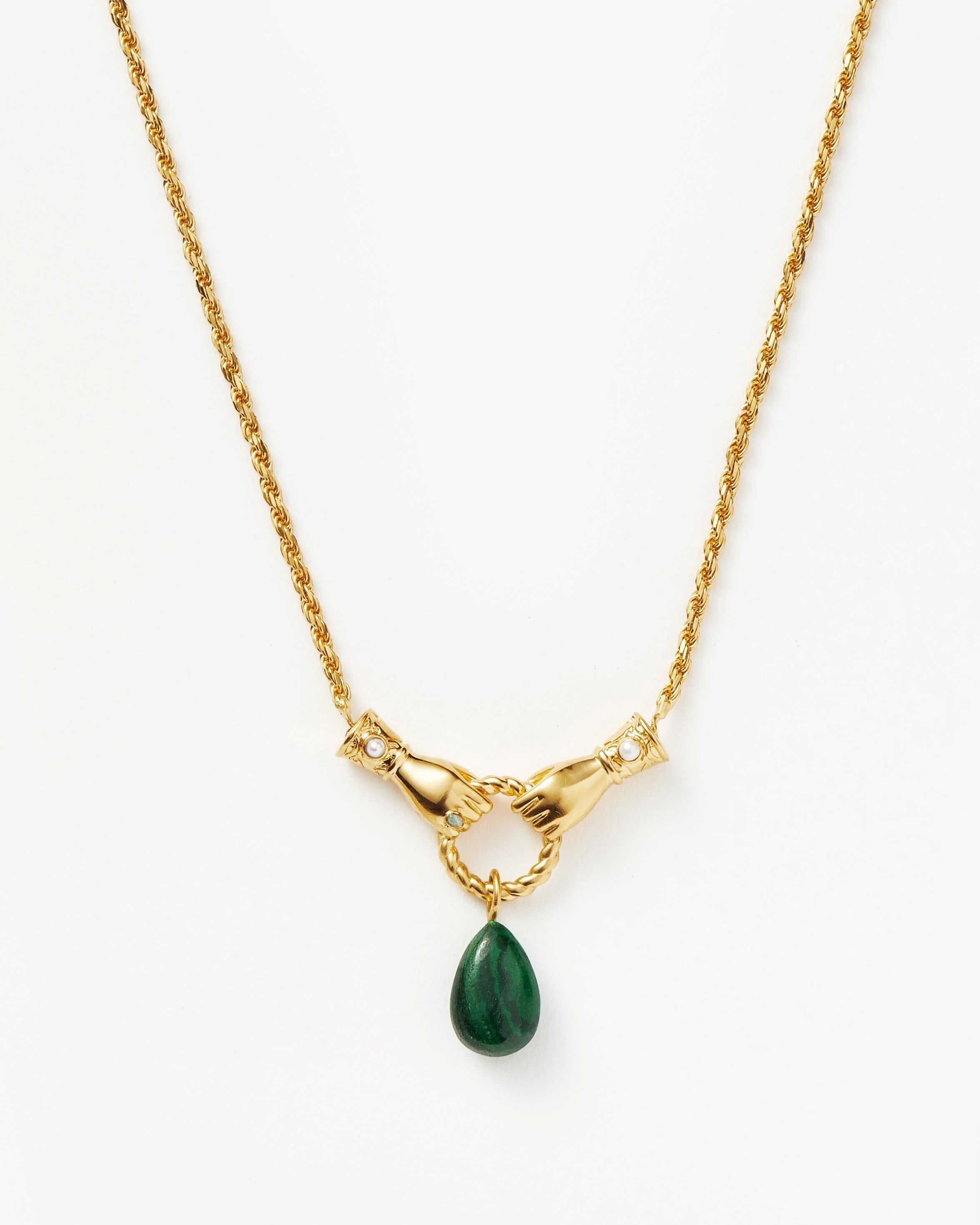 Harris Reed In Good Hands Drop Pendant Necklace |18ct Gold Plated/Malachite Necklaces | Missoma
