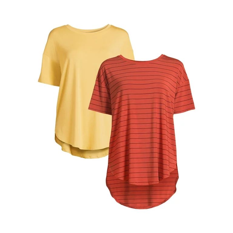 Time and Tru Women's Tunic Tee with Short Sleeves, 2-Pack, Sizes XS-XXXL | Walmart (US)
