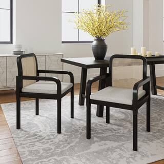 JAYDEN CREATION Gilbert Black Modern Rattan Dining Chair with Removable Cushion (Set of 2) DCTL09... | The Home Depot