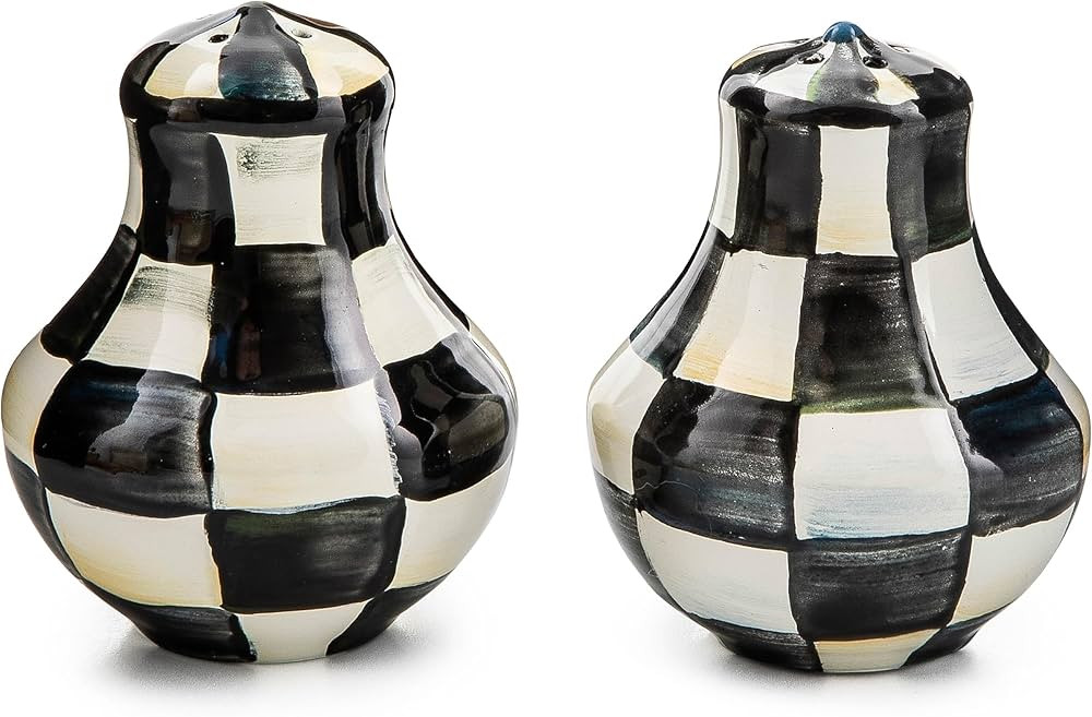MACKENZIE-CHILDS Enamel Salt and Pepper Shakers, Kitchen Table Spice Shaker Set, Black-and-White ... | Amazon (US)
