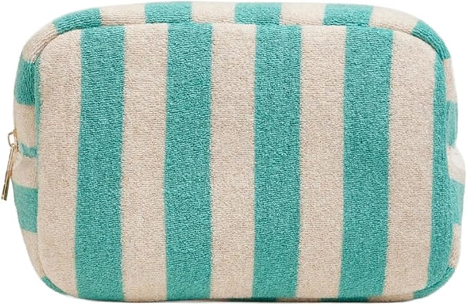 A Dash of Chic Terry Cloth Striped Cabana Cosmetic Bag, Travel Toiletry Pouch, Zipper Closure, 9x... | Amazon (US)