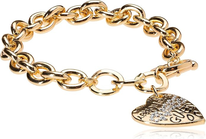 GUESS "Basic" Graffiti Logo Heart Toggle Charm Bracelet | Amazon (US)