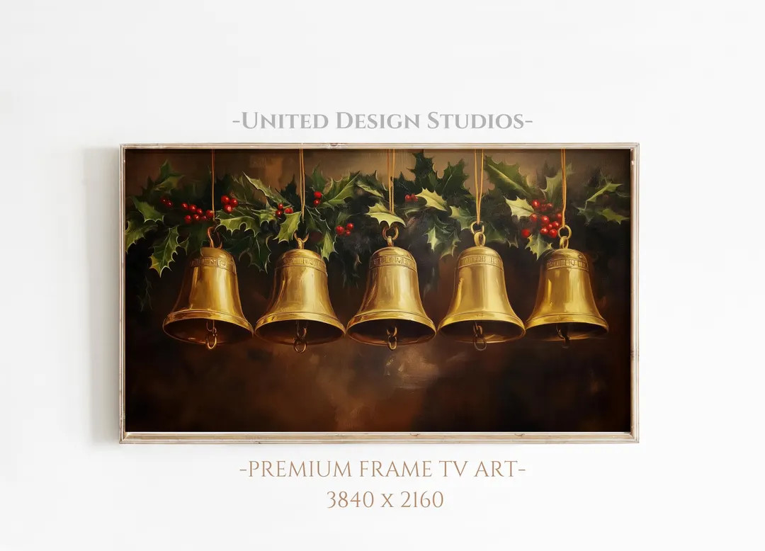 Christmas Frame Tv Art, Christmas Bells Frame Tv Art, Neutral Christmas Samsung Frame Tv Art, Fra... | Etsy (US)