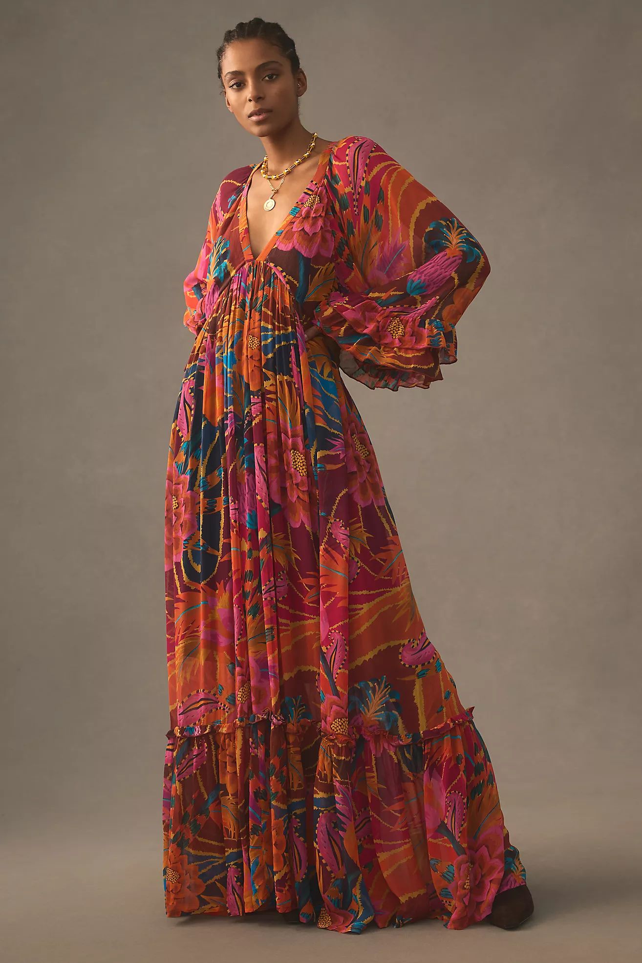 Farm Rio Vintage Wave Long-Sleeve Maxi Dress | Anthropologie (US)
