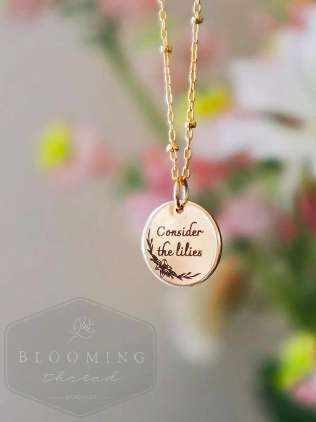 Consider the Lilies - Luke 12:27 Bible Verse - Double Sided Gold Engraved Necklace - Christian Je... | Etsy (Global)