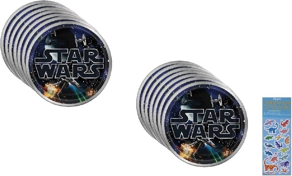 Unique Star Wars Classic Party Supplies Bundle Pack includes 16 Lunch Paper Plates and 1 Dinosaur... | Amazon (US)