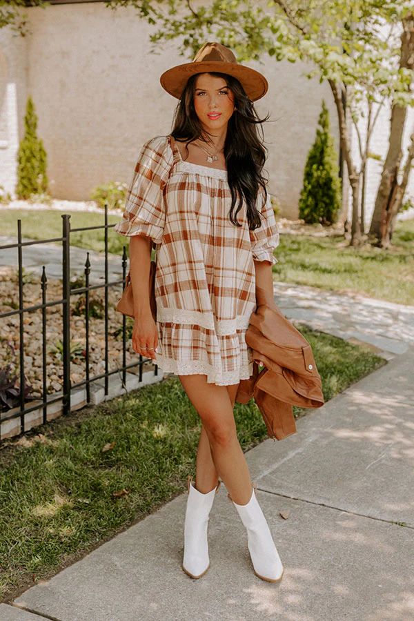 The Amie Plaid Shift Dress in Camel • Impressions Online Boutique | Impressions Online Boutique