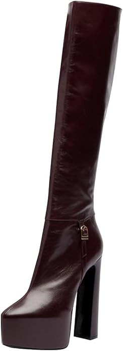 FOWT Women Pointed Toe Knee High Boots Platform Chunky Block High Heels Side Zipper Sexy Party Cl... | Amazon (US)