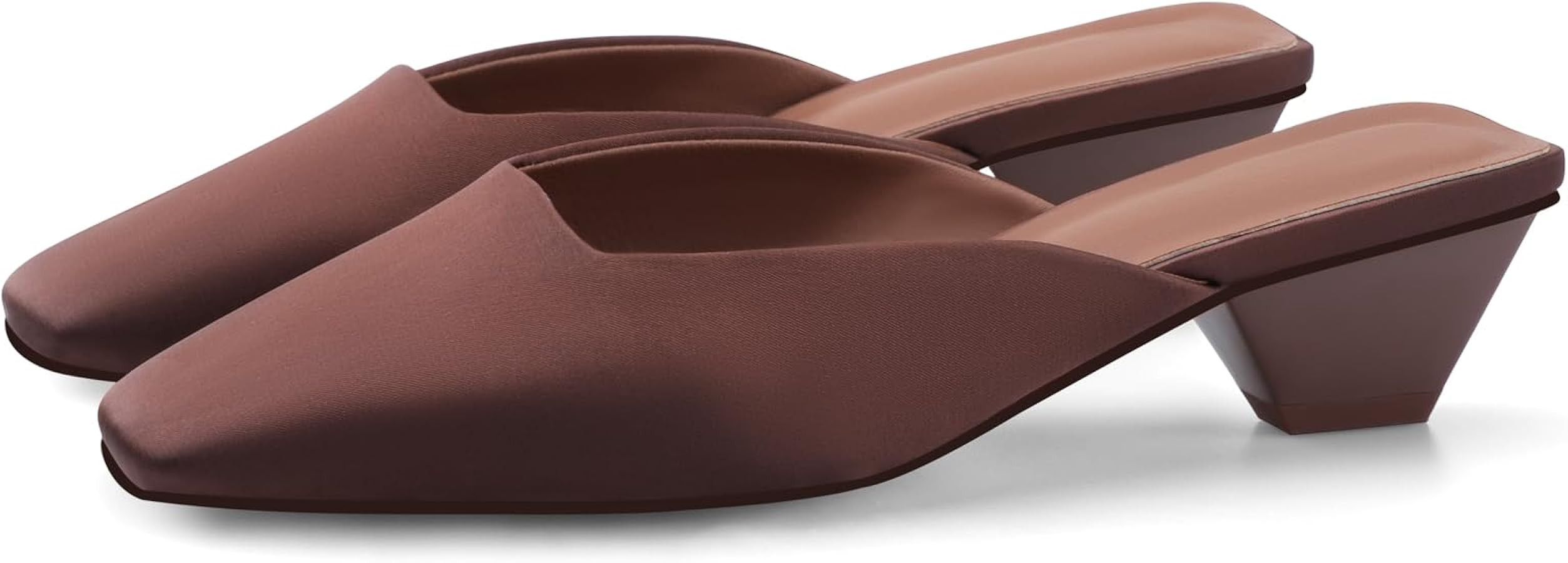 Adrizzlein Mule Heels for Women Square Toe Kitten Heel Satin Mules Closed Toe Low Heel Slides San... | Amazon (US)