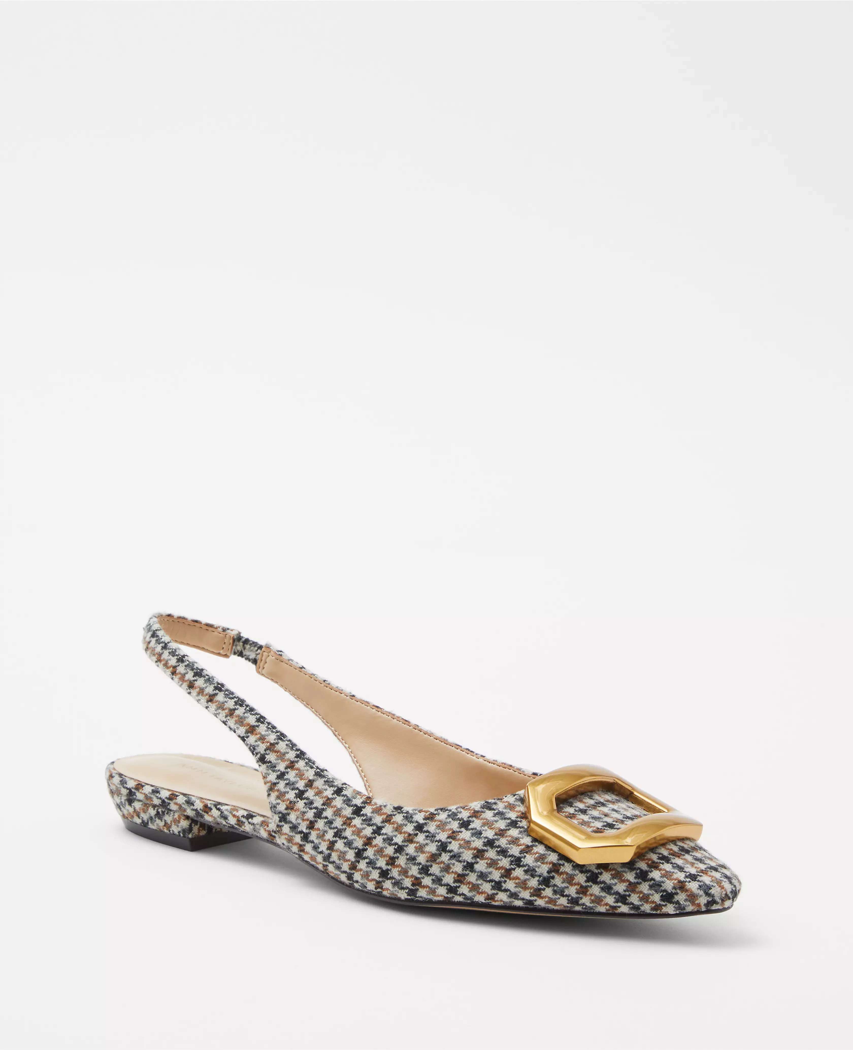 Mini Houndstooth Buckle Slingback Flats | Ann Taylor (US)