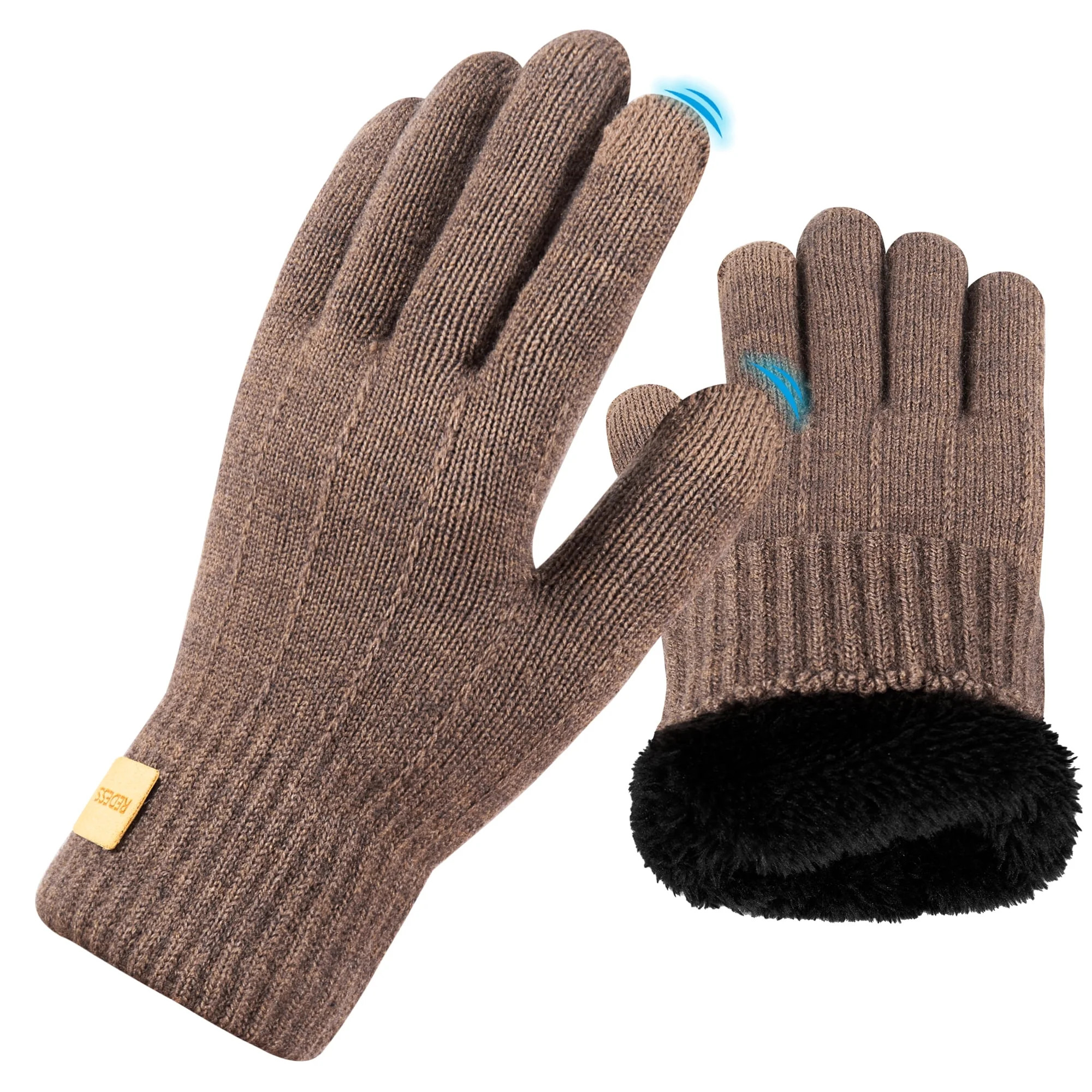 REDESS Mens Womens Winter Gloves Touchscreen Winter Warm Knit Gloves,Black | Walmart (US)