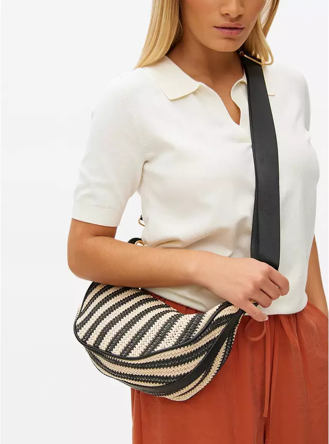 Mono Stripe Straw Half Moon Bag One Size | Tu Clothing