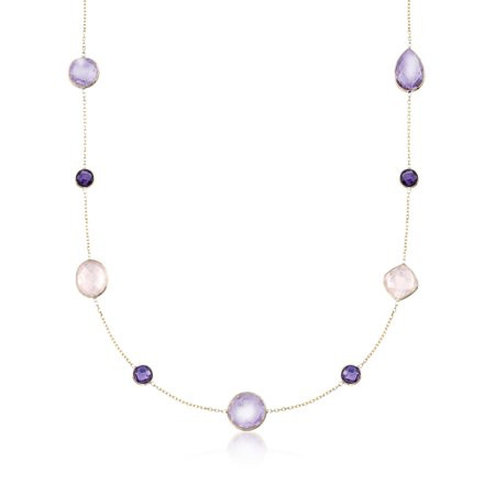Ross-Simons Rose Quartz and 15.20-27.00 ct. t.w. Amethyst Station Necklace in 14kt Yellow Gold | Walmart (US)