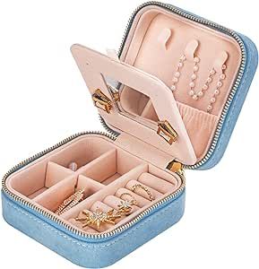 Velvet Jewelry Box for Women Girls, Small Travel Case with Mirror, Mini Portable Gifts Organizer ... | Amazon (US)