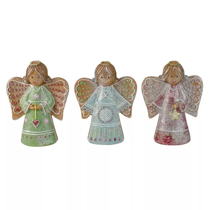Northlight Set of 3 Glitter Dusted Gingerbread Christmas Angels 6" | Target