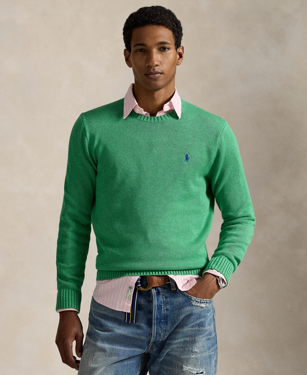 Polo Ralph Lauren Men's Cotton Crewneck Sweater - Palm Green Heather | Macy's