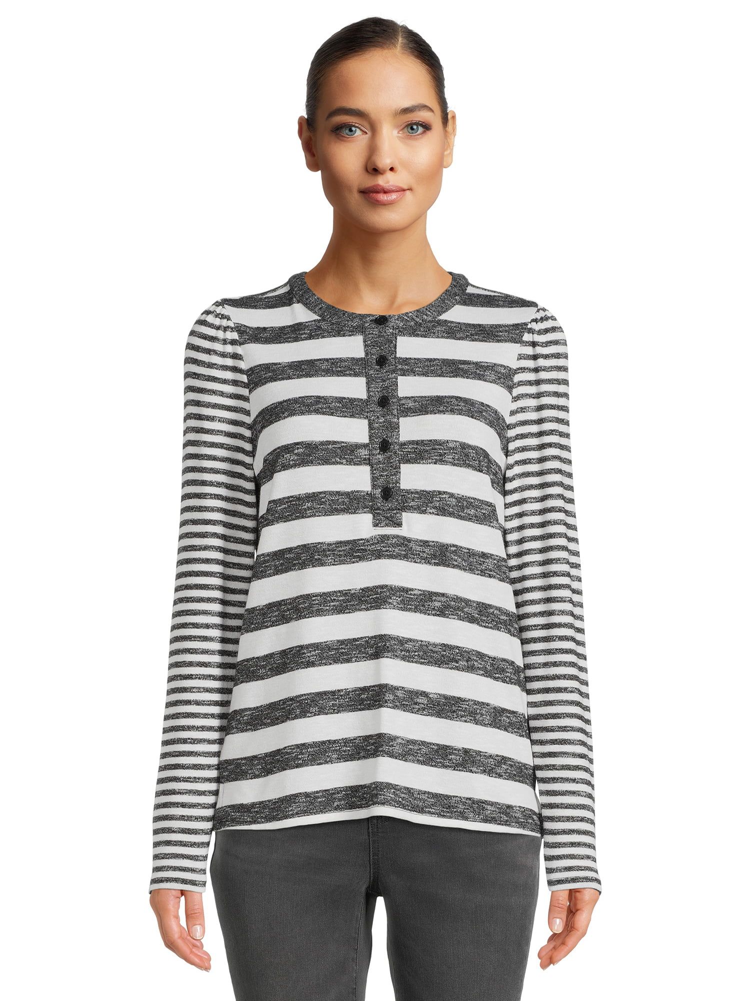 Time and Tru Women's Henley Shirt with Long Sleeves | Walmart (US)