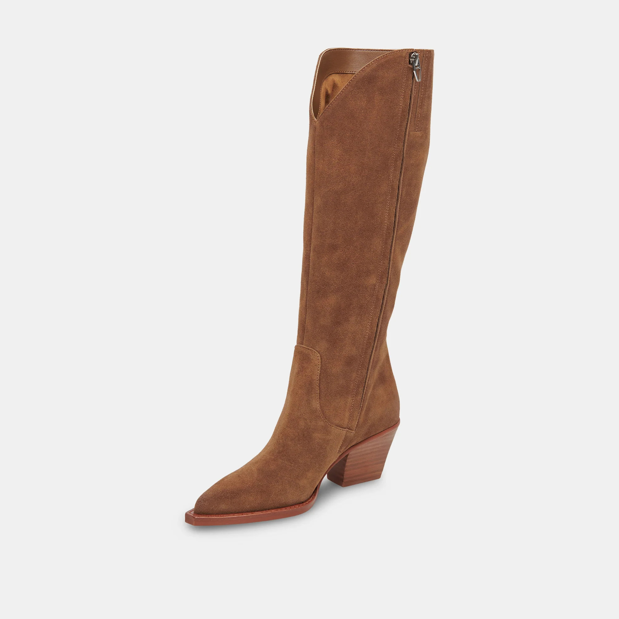 RAJ Wide Calf Boots Brown Suede | Women's Brown Suede Knee-High Boots | DolceVita.com