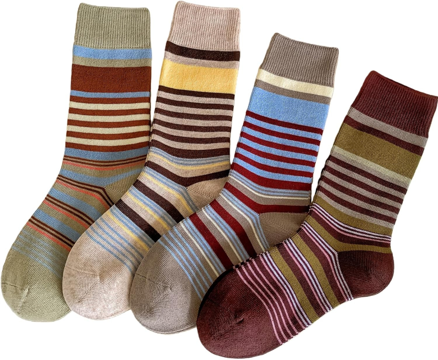 Women's Retro Stripe Crew Socks - Vintage Stylish Color-Block Slouch Dress Socks for Daily Casual, Office, Sports, Size 6-10 | Amazon (US)