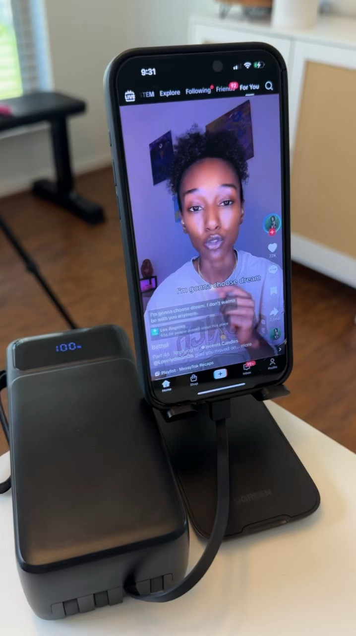 I have so many portable chargers, it’s not even funny. But they come in handy while doing my hair at home because I can place it on this mobile desk to keep my phone charged. This phone holder is also collapsible which makes it easy to put in your purse to use on the go.