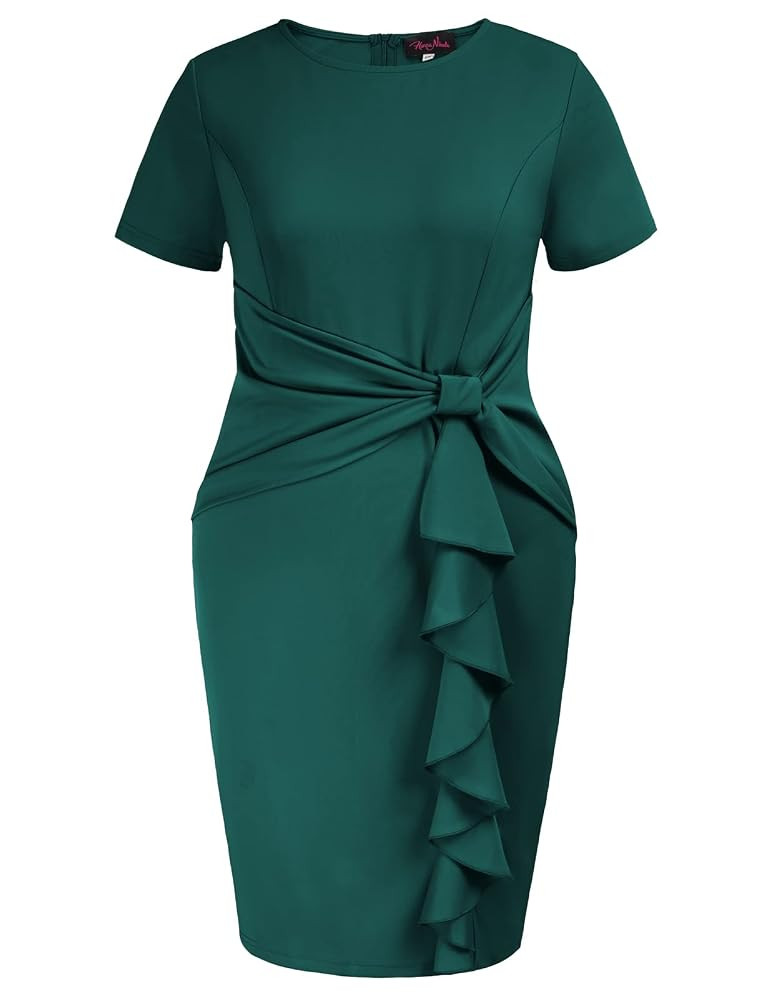Hanna Nikole Wmens Plus Size Wear to Work Dress 50s Vintage Ruffle Peplum Cocktail Pencil Knee Dr... | Amazon (US)