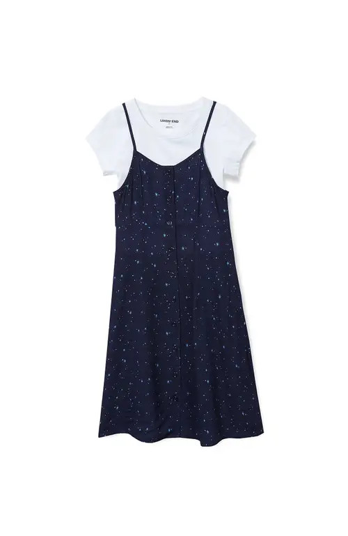Lands' End Girls Slip Dress with Short Sleeve Tee in Navy Starburst at Nordstrom, Size Large | Nordstrom