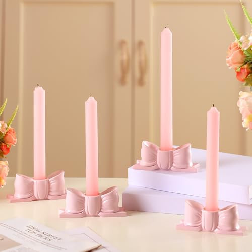 Mumufy 4 Pcs Pink Bow Candle Holder Bow Candlestick Holder Decorative Candle Stand Centerpiece for Valentine Day, Wedding, Dinning and Party Home Table Decoration Photo Props | Amazon (US)