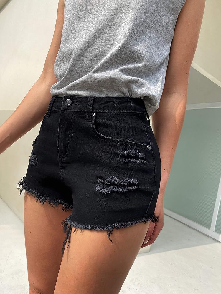 POTILI Women's High Waisted Jean Shorts Casual Ripped Distressed Denim Shorts with Pockets | Amazon (US)