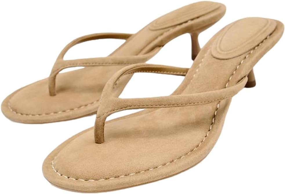 YIYA Women's Kitten Heels Flip Flops Thong Sandals Open Round Toe Comfortable Low Heels Backless ... | Amazon (US)