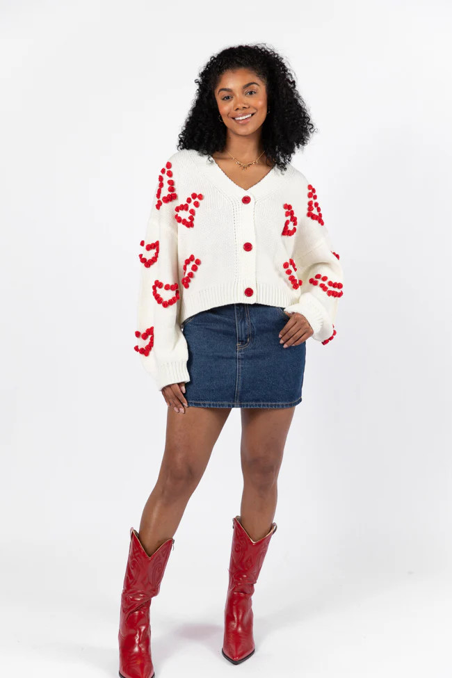Better Together Ivory Heart Embroidered Cardigan SALE | Pink Lily