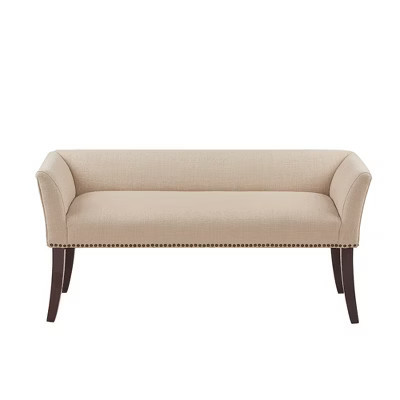 XINGHANZHENXUAN Beige Upholstered Accent Bench, Low Back with Flared Arms & Nailhead Trim, Solid Wood Frame, Easy Assembly | Target