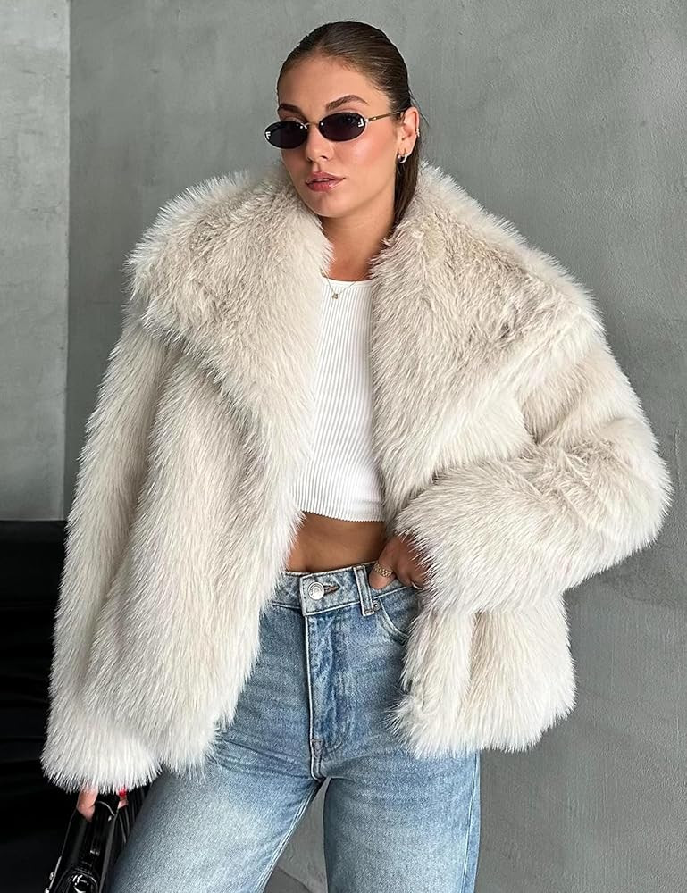 Kissonic Abrigo de piel sintética para mujer, manga larga, con solapa, parte delantera abierta, ... | Amazon (US)