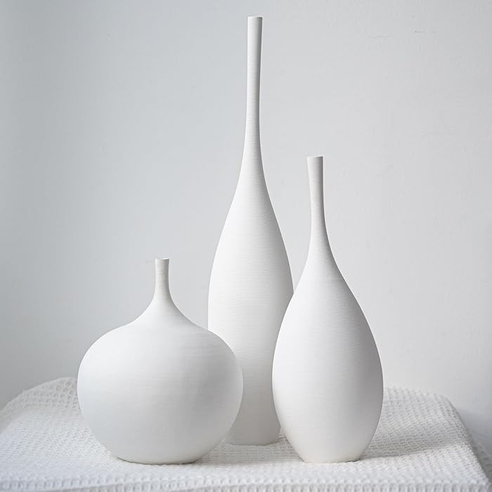 White Ceramic Vase Modern Boho Wabi-Sabi Flower Vase Set of 3 Decorative Aesthetic Vases for Cent... | Amazon (US)