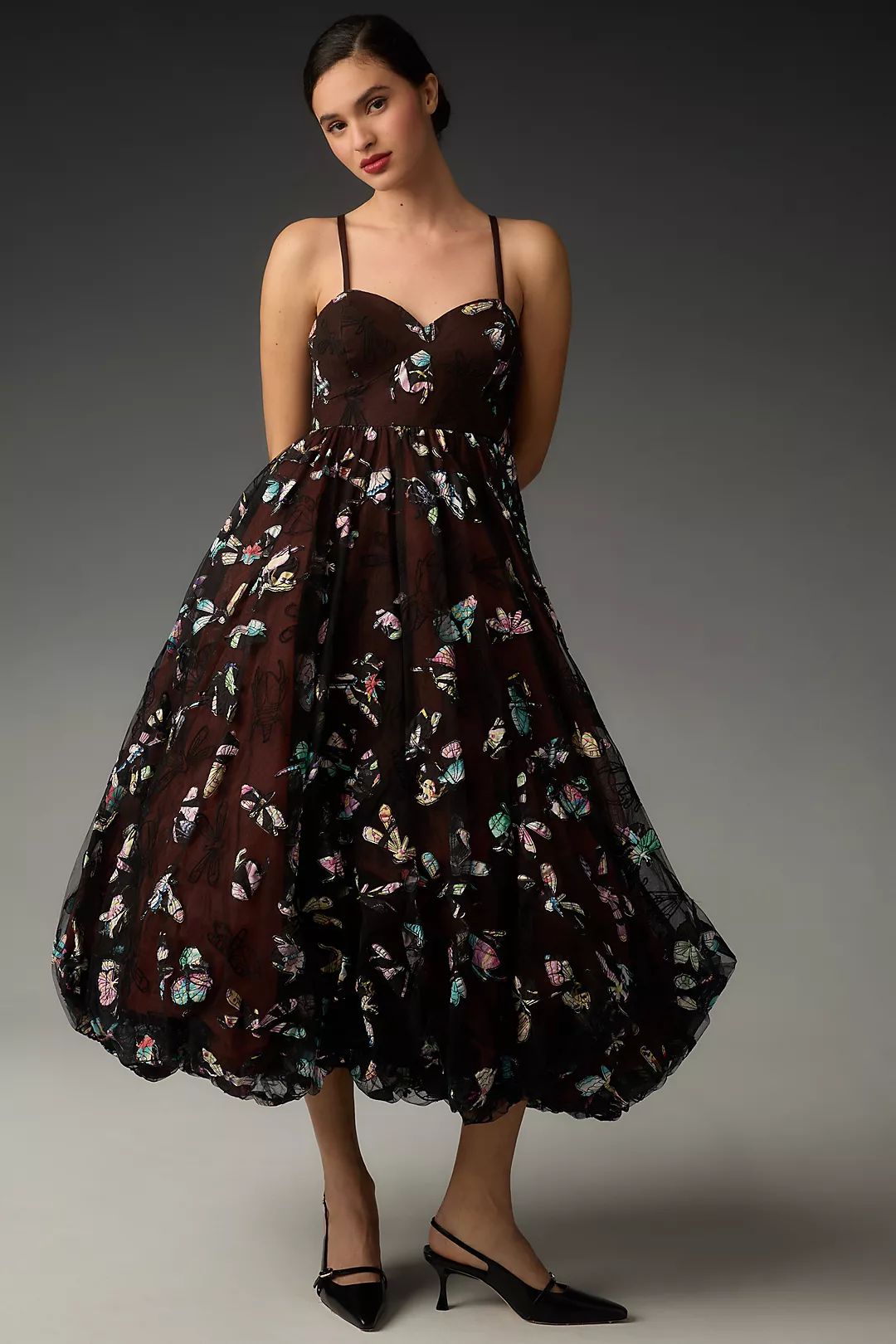 Geisha Designs Butterfly Appliqué Midi Dress | Anthropologie (US)