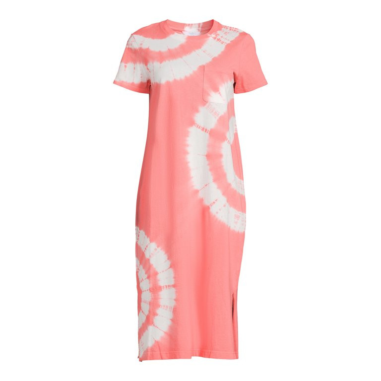 Time and Tru Women's Midi T-Shirt Dress with Short Sleeves, Sizes XS-3XL | Walmart (US)