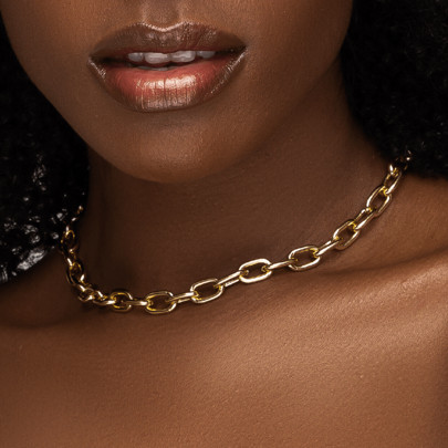 Colar Choker De Elos Cadeado Corrente Folheada a Ouro Moda Feminina Minimalista | SHEIN