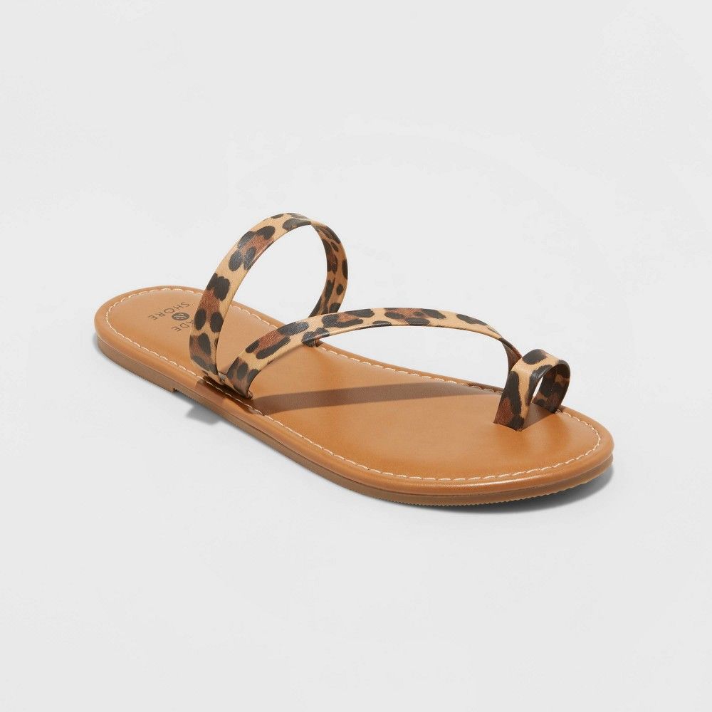 Women's Andora Leopard Print Asymmetrical Toe Ring Sandals - Shade & Shore Brown 11 | Target