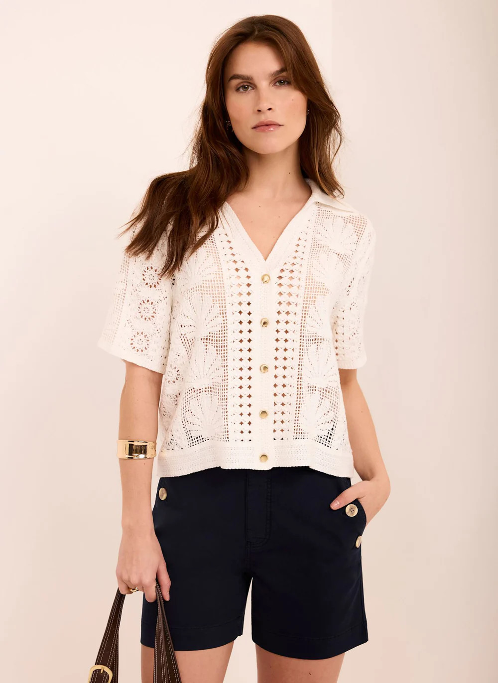 Navy Button Front Chino Shorts | Mint Velvet