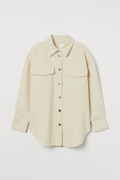 Shirt jacket in sturdy, washed cotton denim with smooth buttons. Collar, buttons down the front a... | H&M (UK, MY, IN, SG, PH, TW, HK)