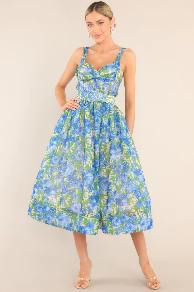 What We Do Blue Floral Belted Midi Dress | Red Dress 