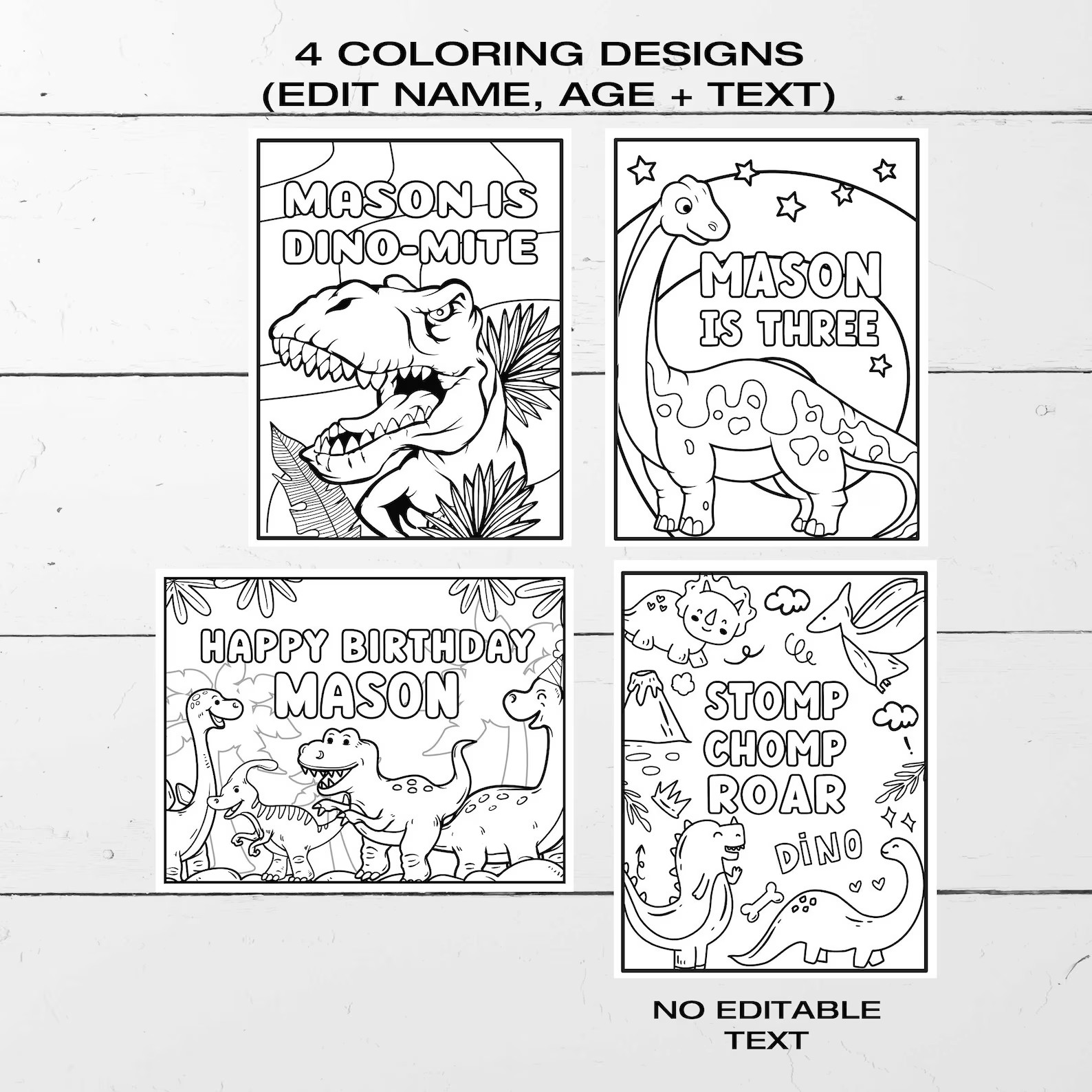 EDITABLE Dinosaur Party Coloring Pages Dinosaur Coloring Sheets Activity Sheets 4 Designs 8.5 X 1... | Etsy (US)