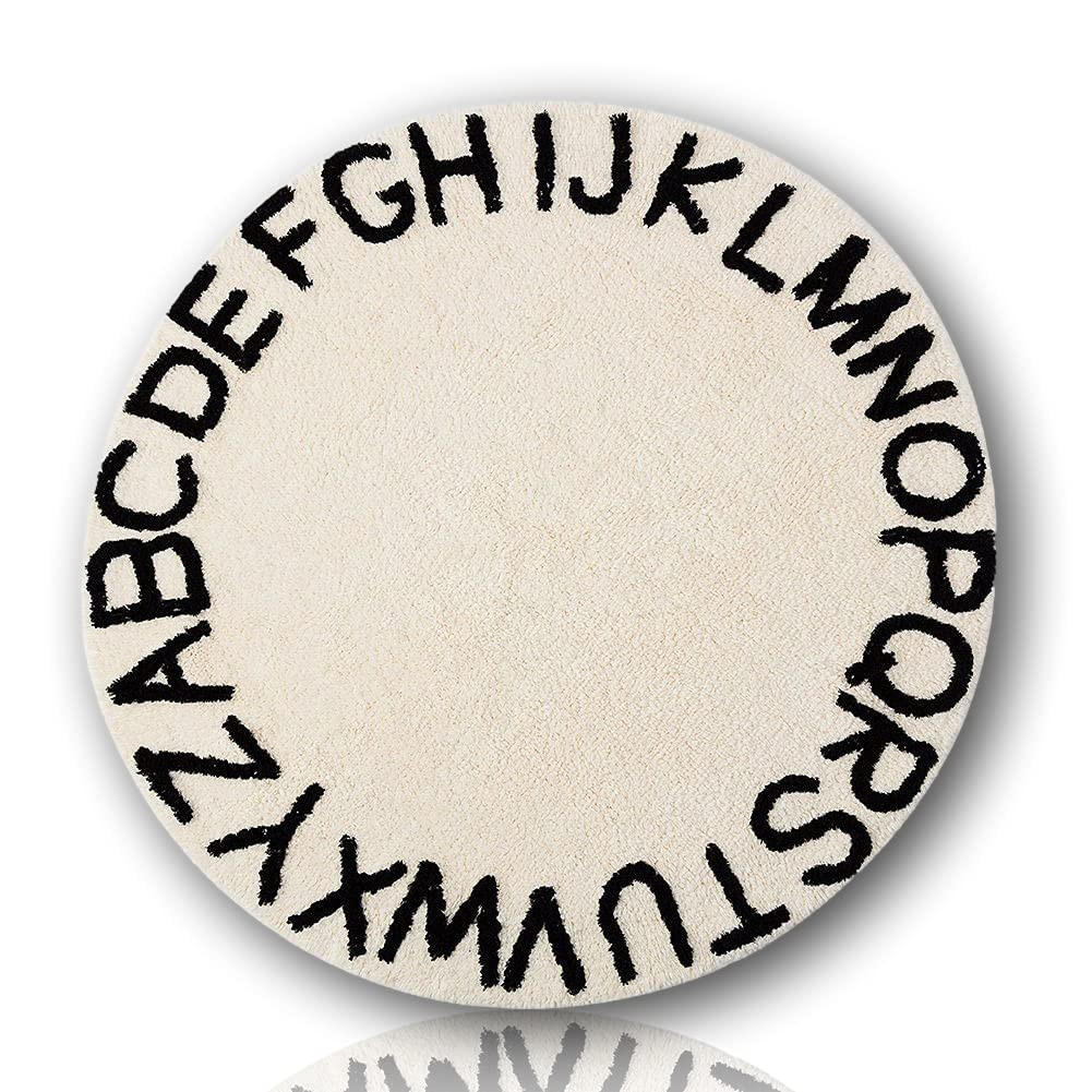 ABC Rug for Kids Room Circle Alphabet Nursery Rug for Baby Boy and Girl - Round Neutral Toddler P... | Amazon (US)
