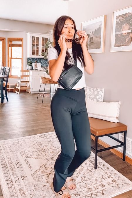 Casual outfit from todays reel
Abercrombie tee, xs
Flare leggings, xs
Sandals fit tts
Belt bag, Fanny pack 
Sunglasses
Front entry home decor 
Kitchen decor 


#LTKitbag #LTKhome #LTKstyletip