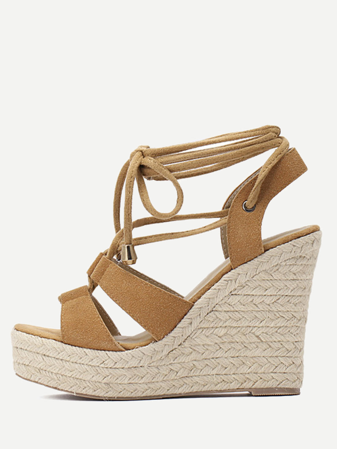 Brown Peep Toe Lace-up Espadrille Wedges | SHEIN