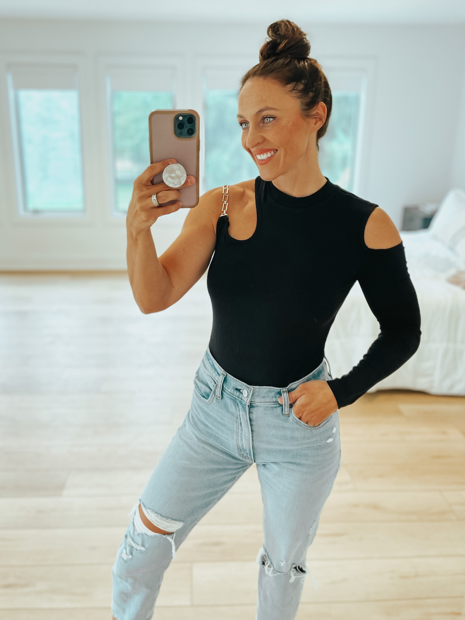 Revolve bodysuit with gold hardware shoulder strap. Stretchy, comfortable, and true to size! 

#LTKunder100 #LTKstyletip