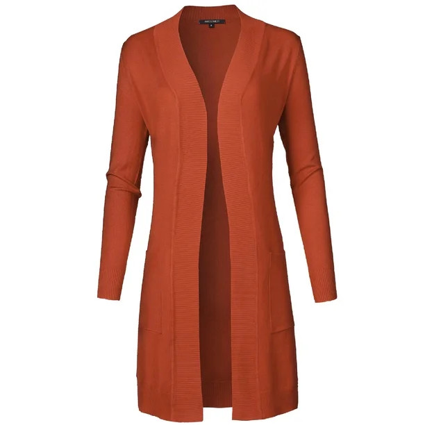 FashionOutfit Women's Solid Soft Stretch Long-line Long Sleeve Open Front Knit Cardigan | Walmart (US)
