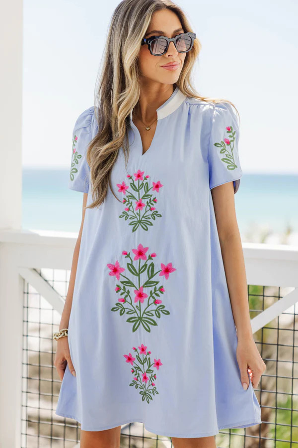 Pure Delight Blue Embroidered Dress | The Mint Julep Boutique