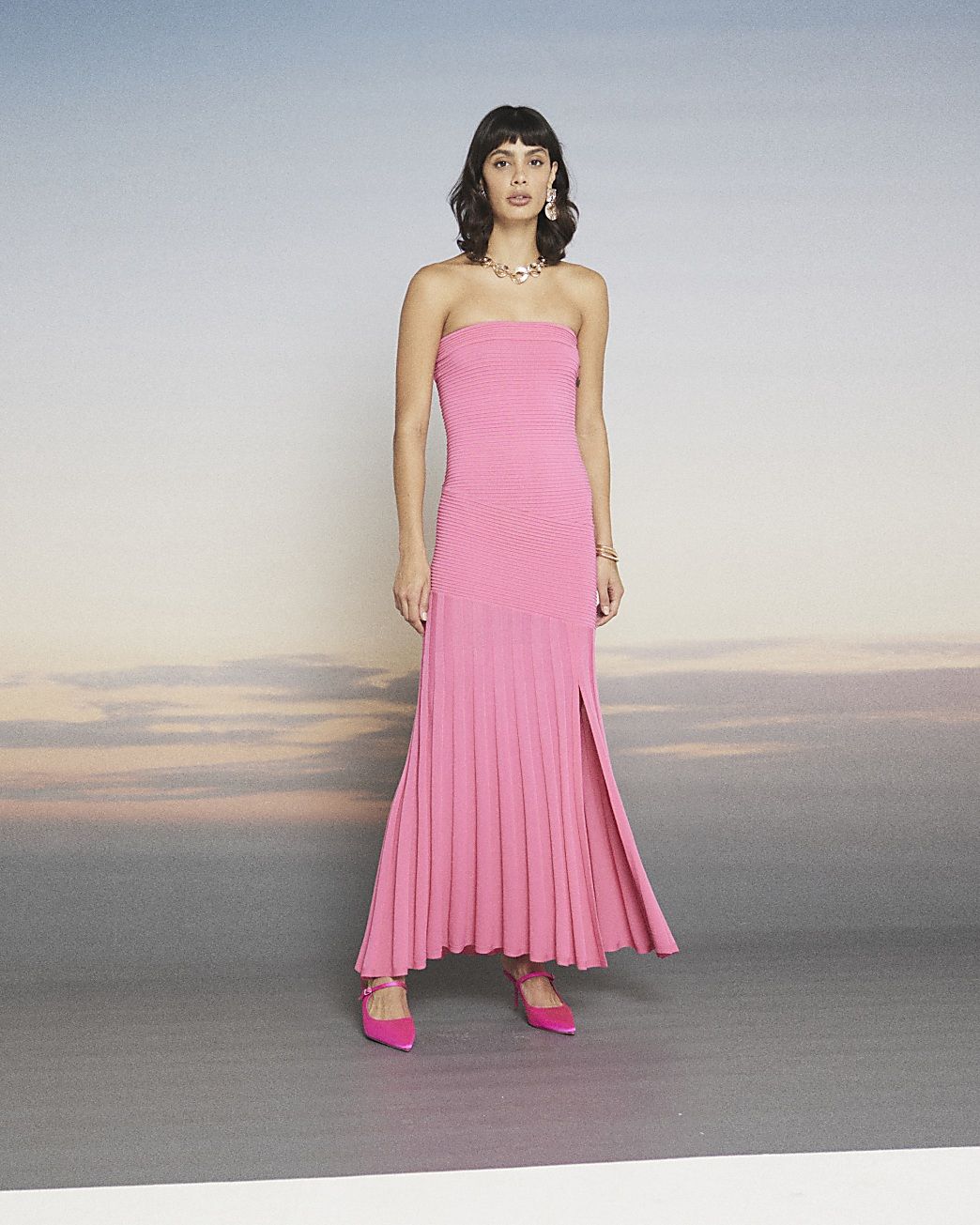 RI Studio Pink Knit Bandeau Midi Dress | River Island (UK & IE)