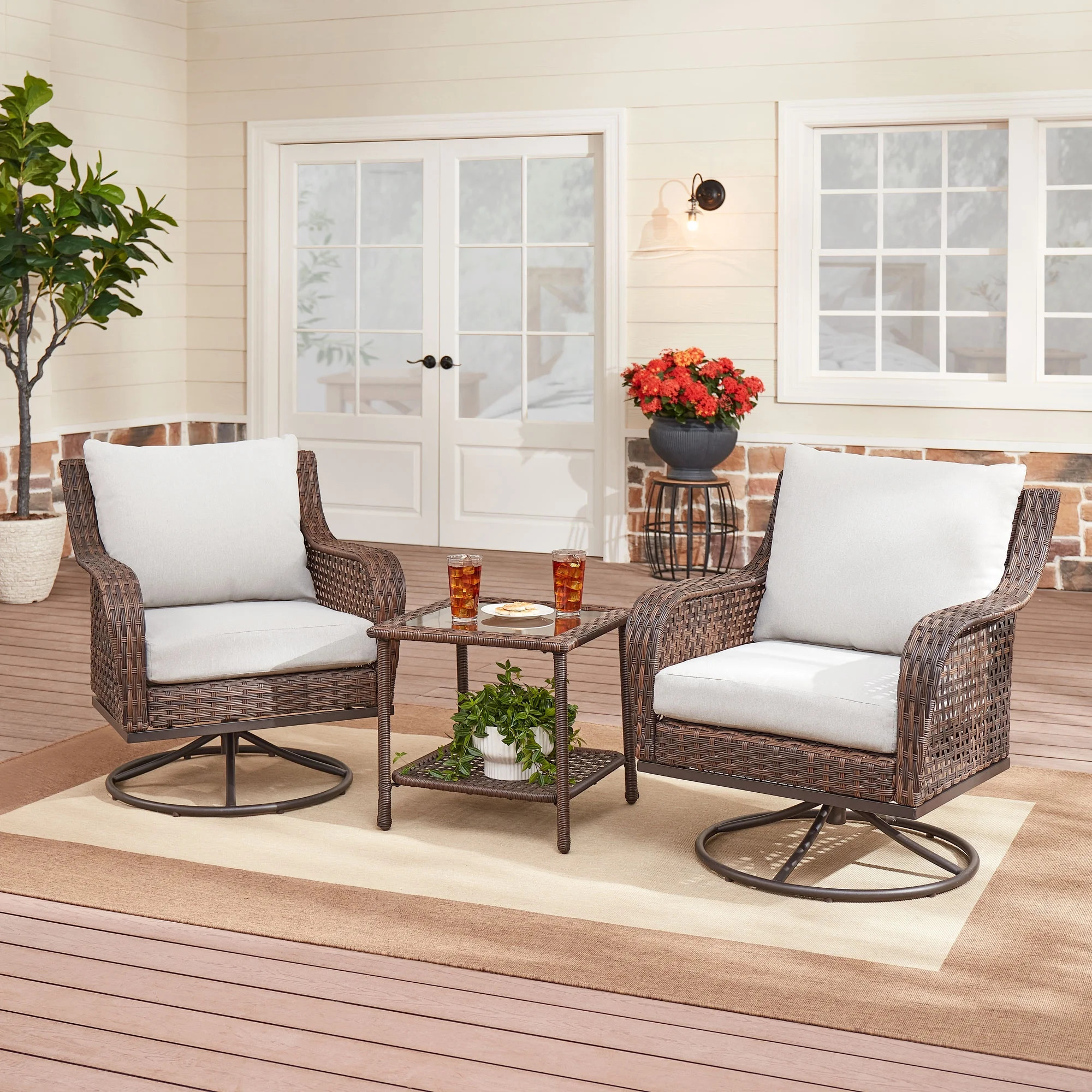 Mainstays Tuscany Ridge Oversized 3-Piece Outdoor Chat Set, Grey - Walmart.com | Walmart (US)