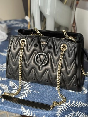 Valentino by Mario Valentino Quilted Black Leather Tote NWT Shoulder Bag Leather | eBay US